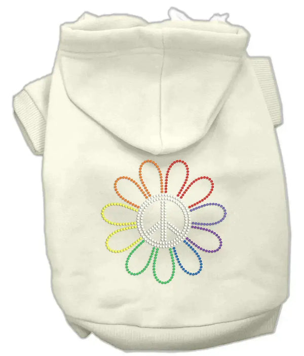 Rhinestone-Rainbow-Flower-Peace-Sign-Hoodie-Cream-L-GreatEagleInc-318729244
