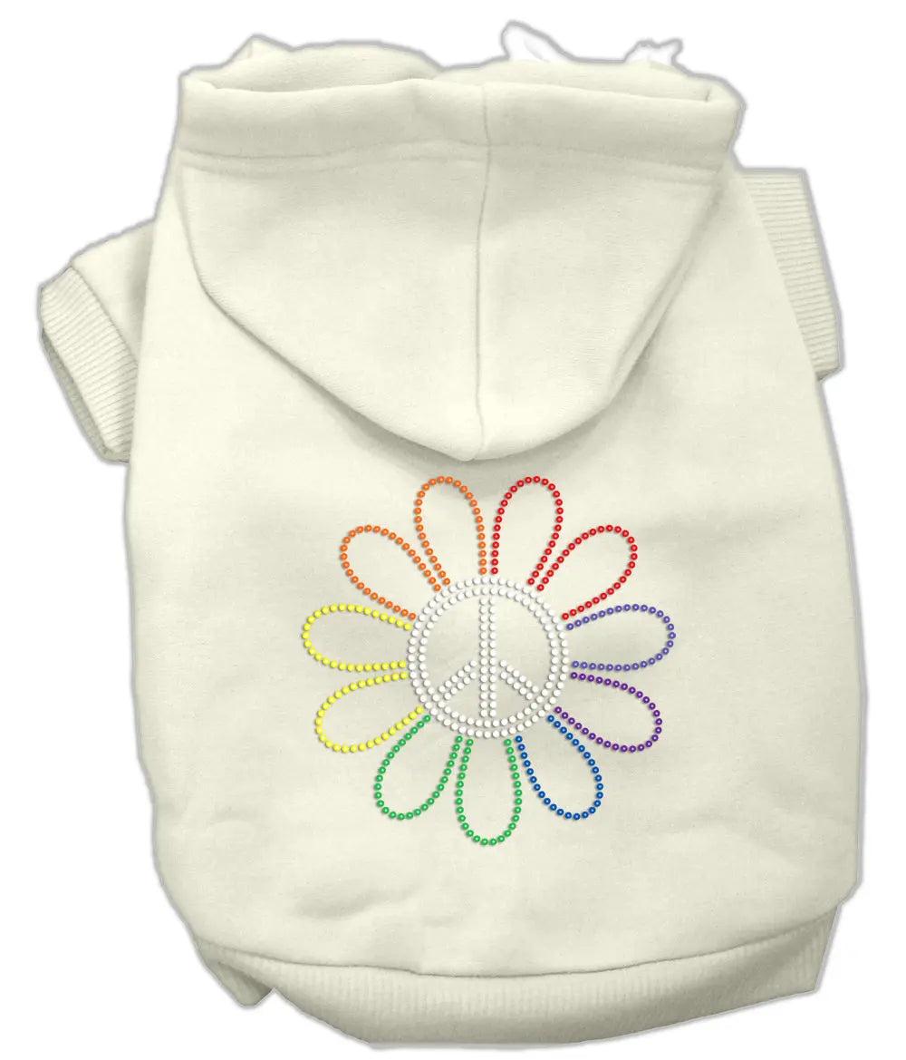 Rhinestone Rainbow Flower Peace Sign Hoodie Cream M Default Title