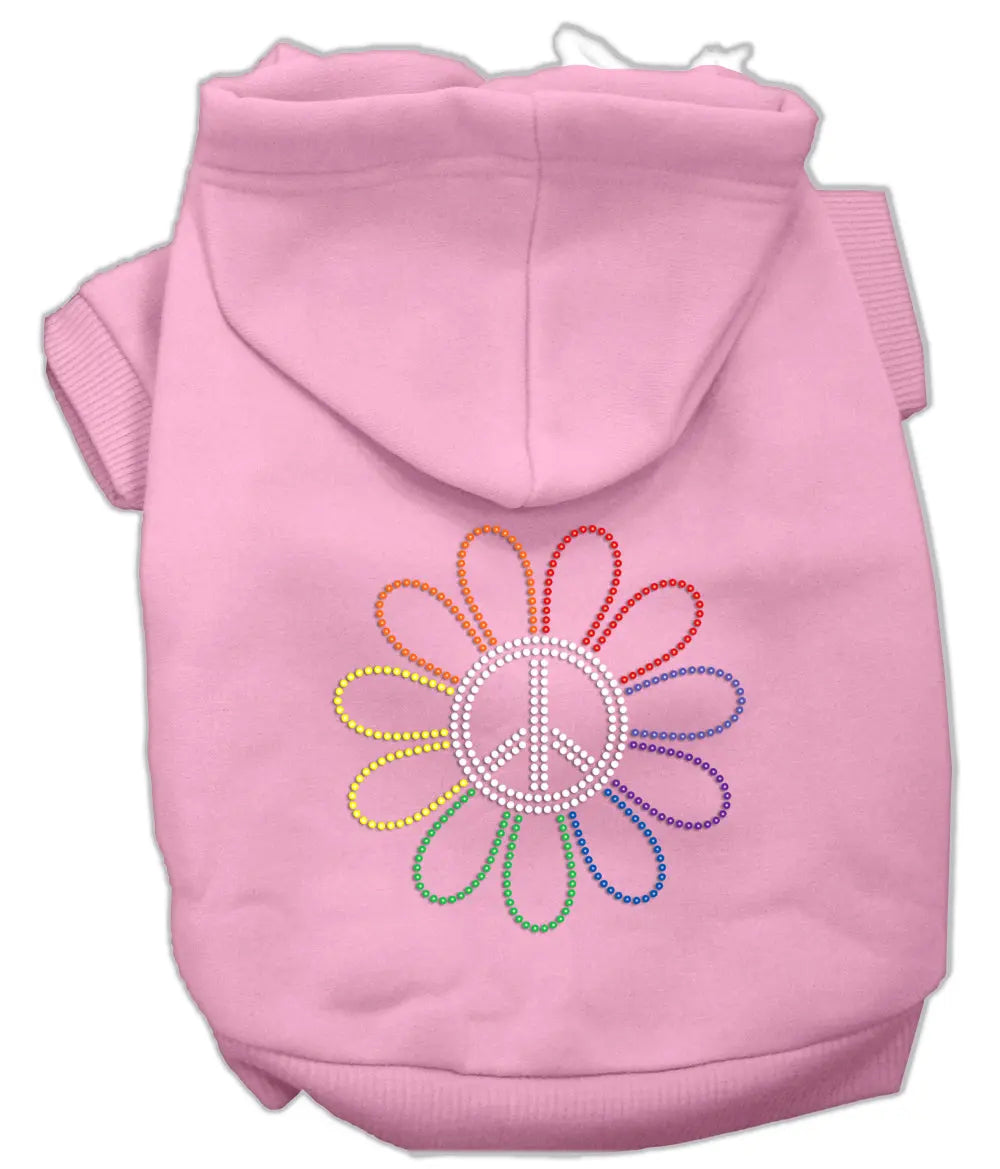 Rhinestone Rainbow Flower Peace Sign Hoodie Pink Xs Default Title