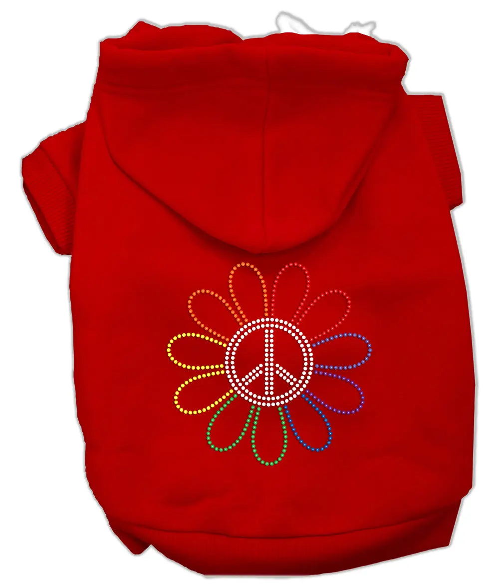 Rhinestone Rainbow Flower Peace Sign Hoodie Red M Default Title