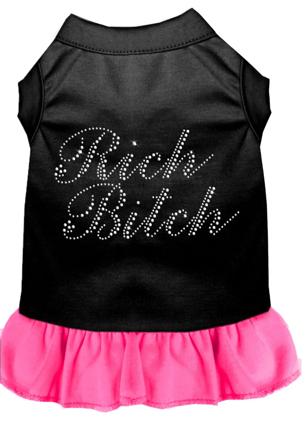 Rhinestone Rich Bitch Dress Black With Bright Pink Med Default Title