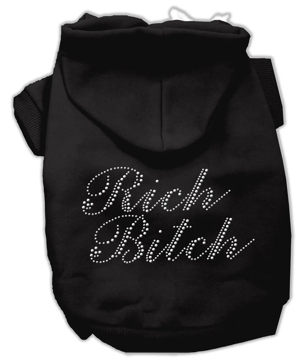 Rich Bitch Rhinestone Hoodies Black Xs Default Title