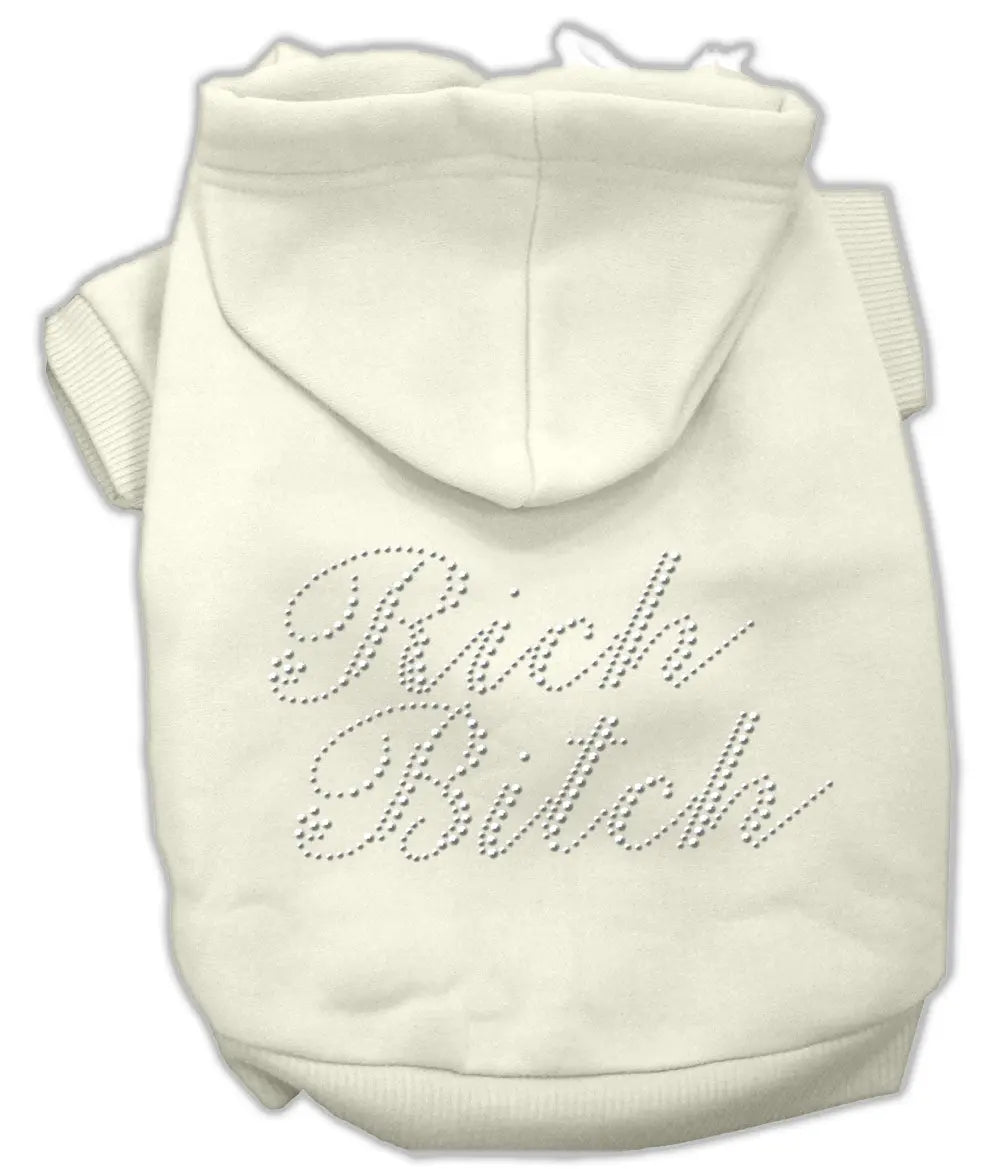 Rich Bitch Rhinestone Hoodies Cream L Default Title