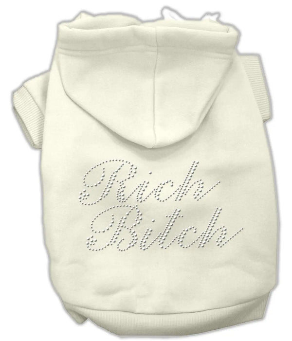 Rich Bitch Rhinestone Hoodies Cream Xs Default Title