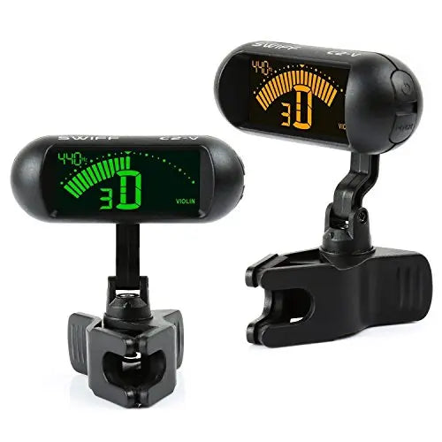 Rinastore Professional Violin Viola Tuner, Clip-On Large LCD Screen Tuner (Black)