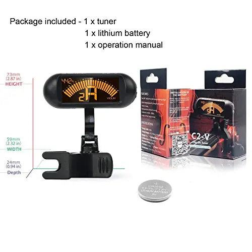 Rinastore Professional Violin Viola Tuner, Clip-On Large LCD Screen Tuner (Black)