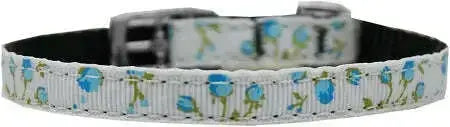 Roses-Nylon-Dog-Collar-With-Classic-Buckle-3-8_-Blue-Size-16-GreatEagleInc-333886745