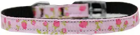 Roses-Nylon-Dog-Collar-With-Classic-Buckle-3-8_-Pink-Size-12-GreatEagleInc-333886489