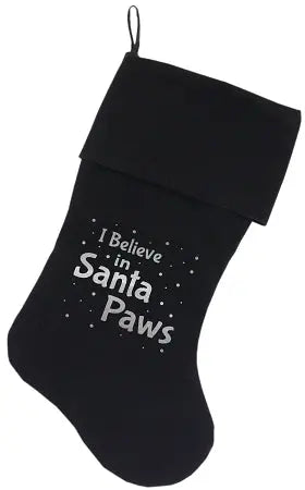 Santa Paws Screen Print 18 Inch Velvet Christmas Stocking Black Default Title