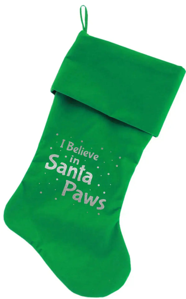 Santa-Paws-Screen-Print-18-Inch-Velvet-Christmas-Stocking-Green-GreatEagleInc-333826411