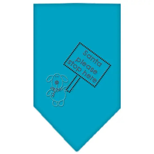 Santa Please Stop Here Rhinestone Bandana Turquoise Large Default Title
