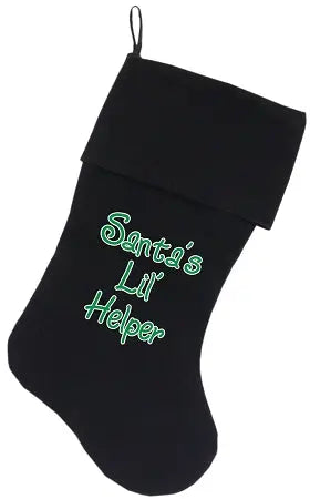 Santa's Lil' Helper Screen Print 18 Inch Velvet Christmas Stocking Black Default Title