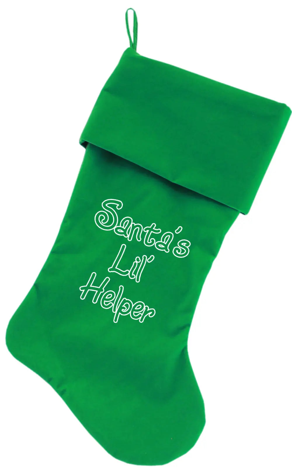 Santa's Lil' Helper Screen Print 18 Inch Velvet Christmas Stocking Green Default Title