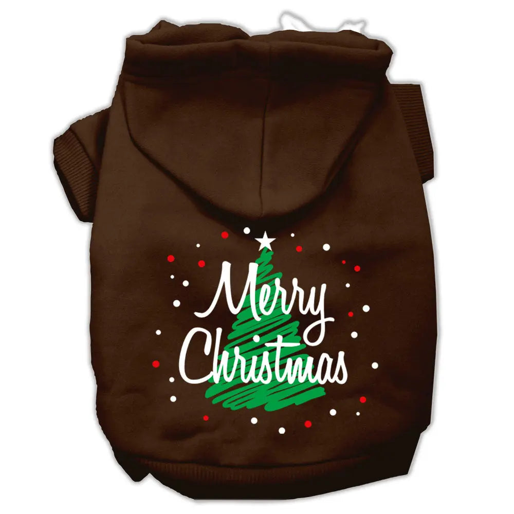Scribbled Merry Christmas Screenprint Pet Hoodies Brown Size Xs GreatEagleInc