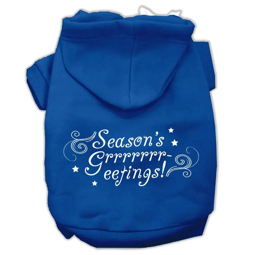 Seasons Greetings Screen Print Pet Hoodies Blue Size L Default Title