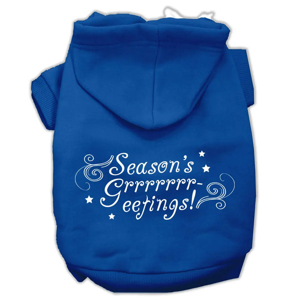 Seasons Greetings Screen Print Pet Hoodies Blue Size M Default Title