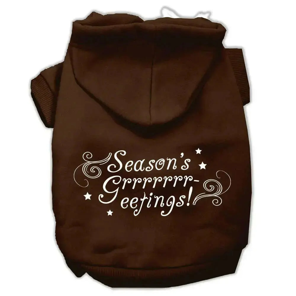 Seasons-Greetings-Screen-Print-Pet-Hoodies-Brown-Size-M-GreatEagleInc-318629237