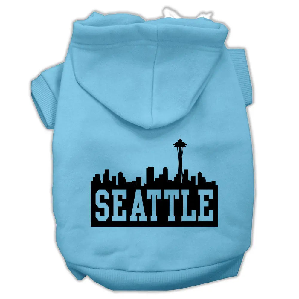 Seattle Skyline Screen Print Pet Hoodies Baby Blue Size Lg Default Title