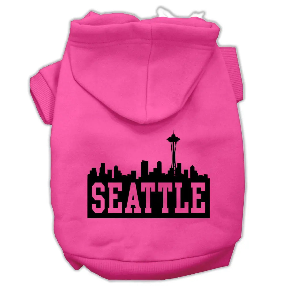 Seattle Skyline Screen Print Pet Hoodies Bright Pink Size Med Default Title