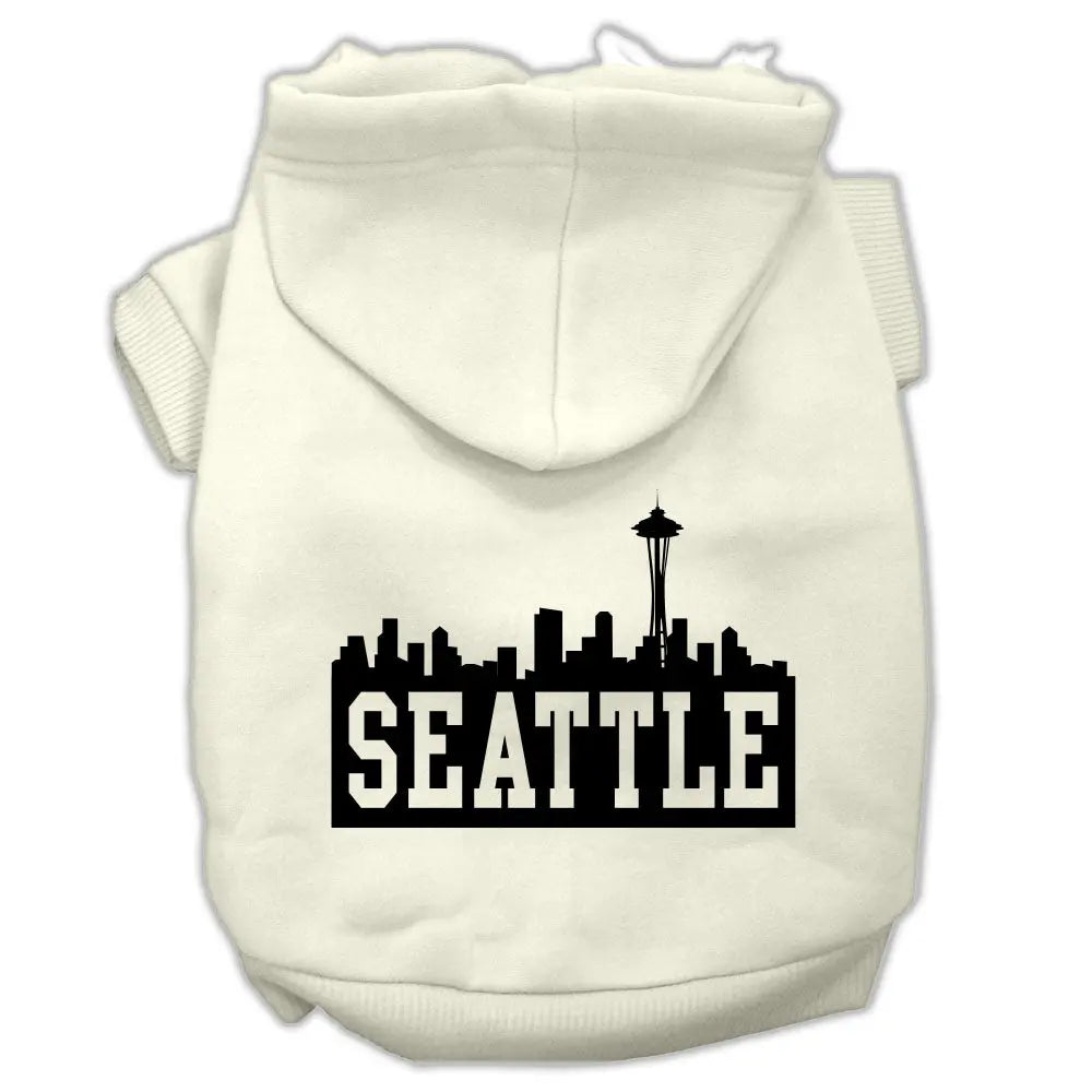 Seattle Skyline Screen Print Pet Hoodies Cream Size Lg Default Title
