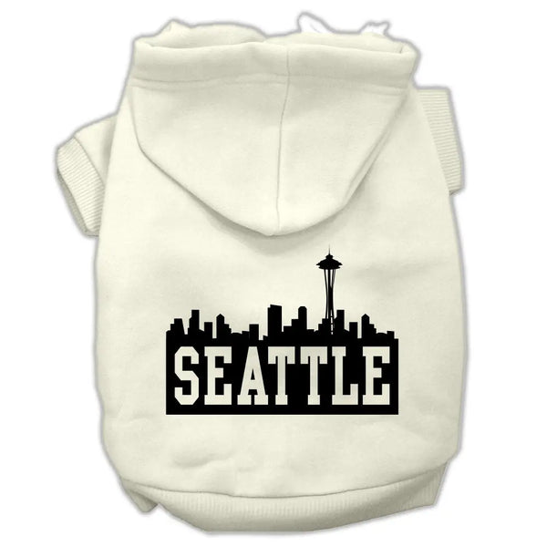 Seattle Skyline Screen Print Pet Hoodies Cream Size Sm Default Title