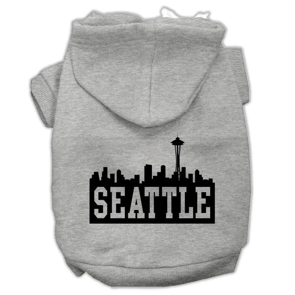 Seattle Skyline Screen Print Pet Hoodies Grey Size Lg Default Title