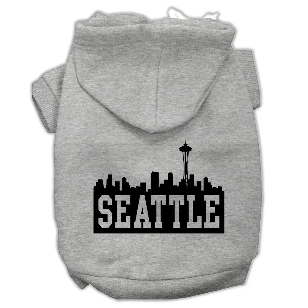 Seattle Skyline Screen Print Pet Hoodies Grey Size Med Default Title