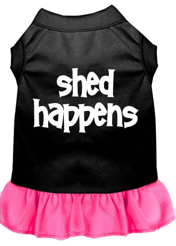 Shed-Happens-Screen-Print-Dress-Black-With-Bright-Pink-Lg-GreatEagleInc-318621546