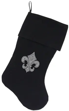 Silver Fleur De Lis Rhinestone 18 Inch Velvet Christmas Stocking Black Default Title