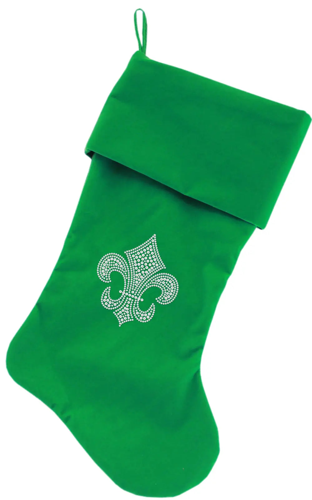 Silver Fleur De Lis Rhinestone 18 Inch Velvet Christmas Stocking Green Default Title