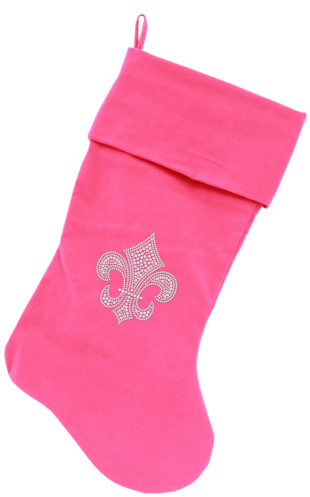 Silver Fleur De Lis Rhinestone 18 Inch Velvet Christmas Stocking Pink Default Title