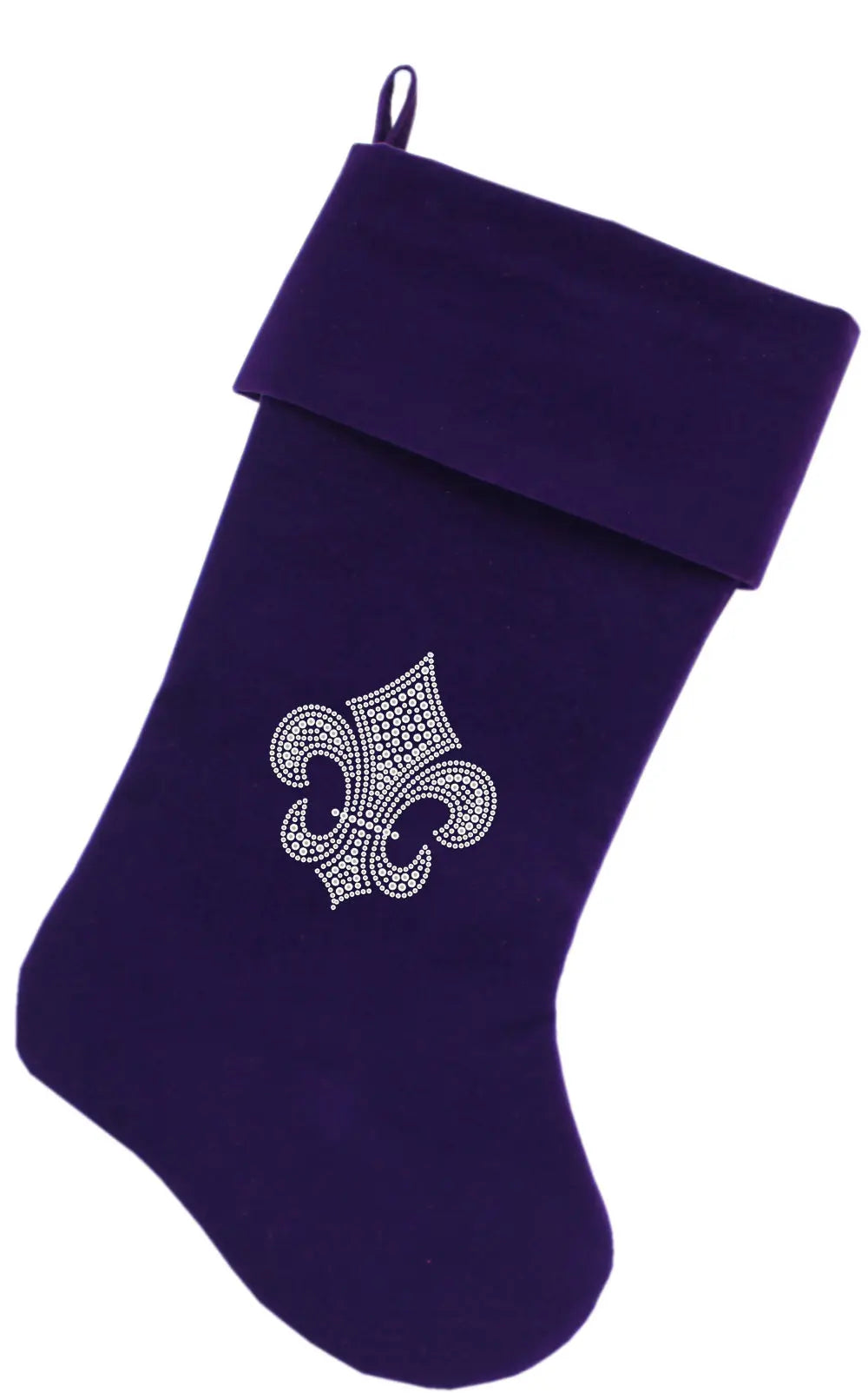 Silver Fleur De Lis Rhinestone 18 Inch Velvet Christmas Stocking Purple Default Title