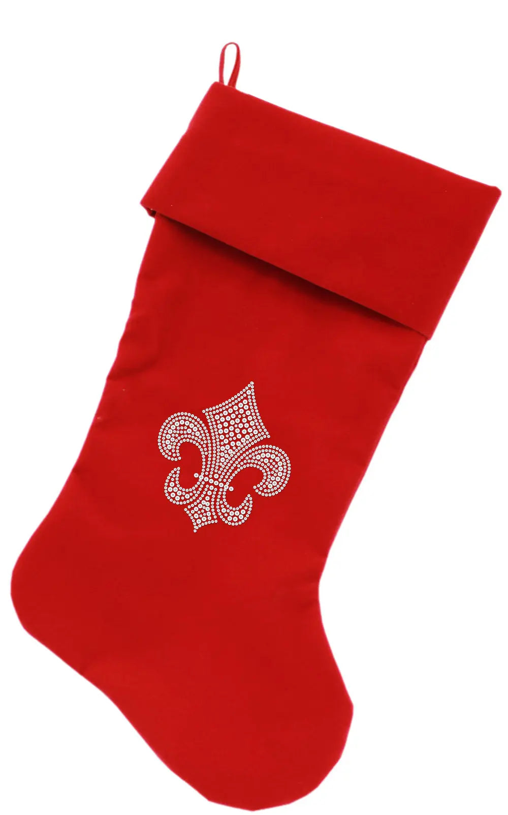 Silver Fleur De Lis Rhinestone 18 Inch Velvet Christmas Stocking Red Default Title