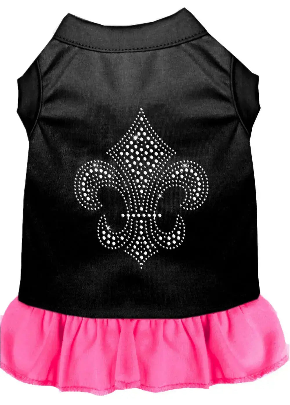 Silver-Fleur-De-Lis-Rhinestone-Dress-Black-With-Bright-Pink-Xs-GreatEagleInc-320214531