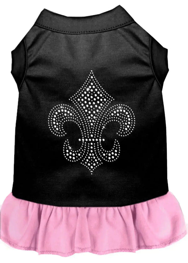 Silver-Fleur-De-Lis-Rhinestone-Dress-Black-With-Light-Pink-Xl-GreatEagleInc-320215527