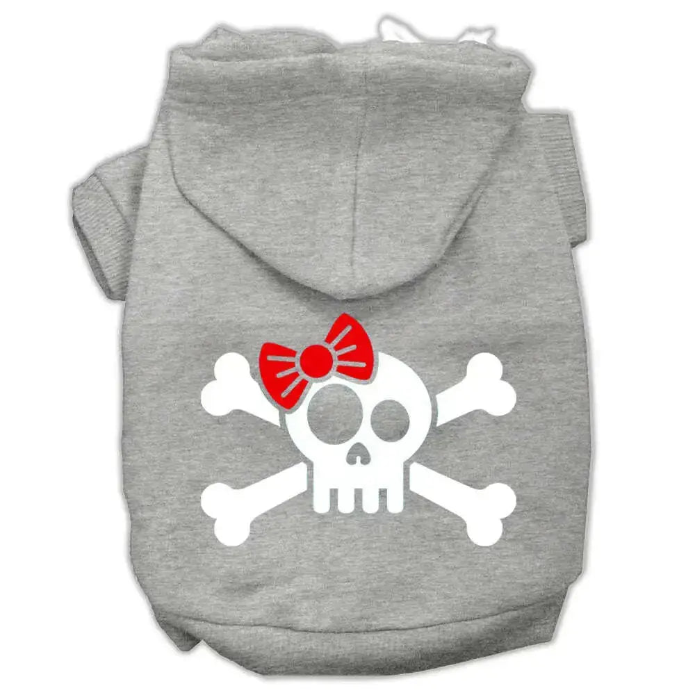 Skull-Crossbone-Bow-Screen-Print-Pet-Hoodies-Grey-Size-Lg-GreatEagleInc-333743163