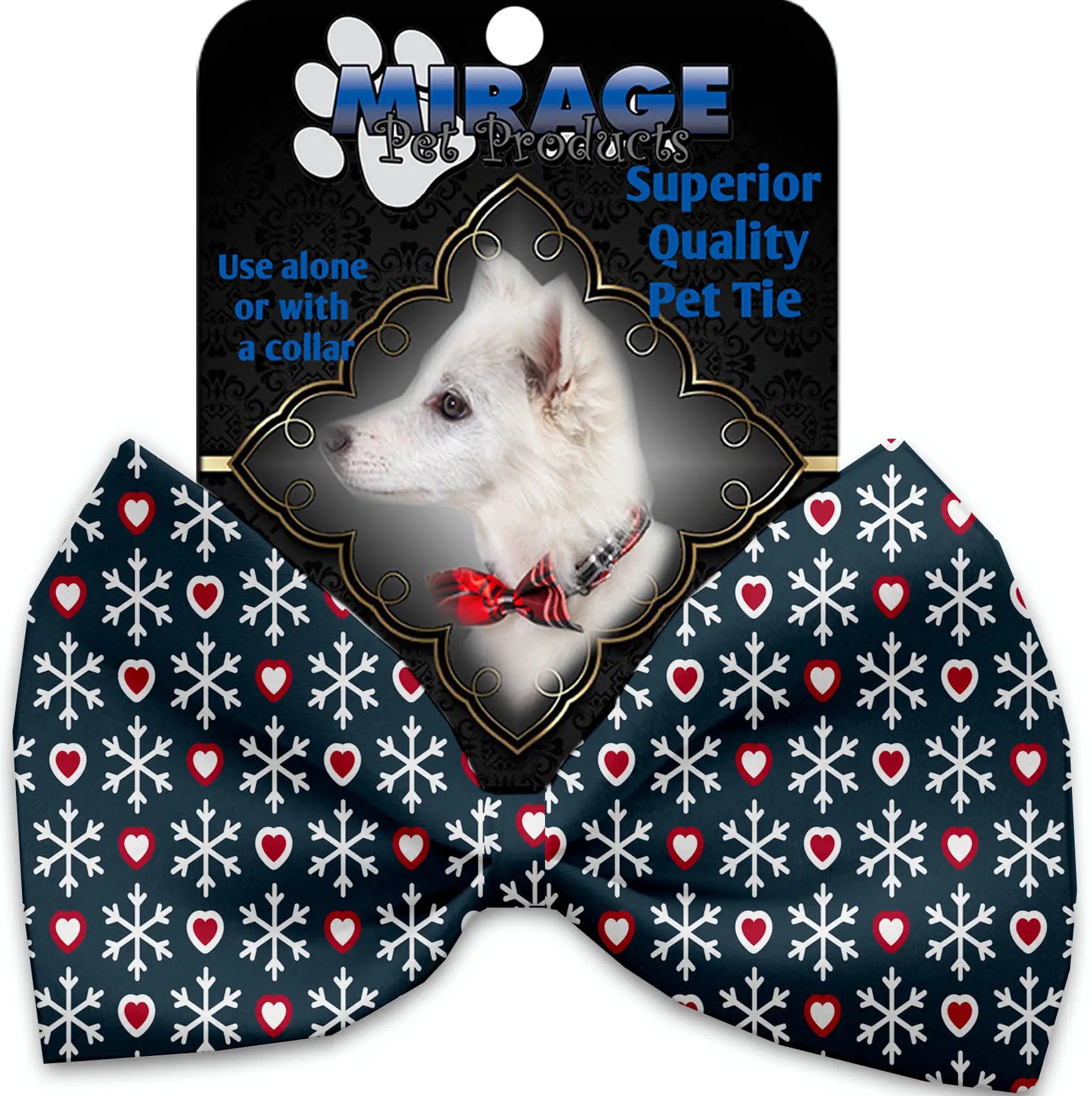 Snowflakes And Hearts Pet Bow Tie Collar Accessory With Velcro Default Title