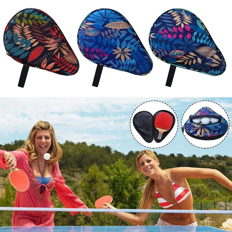 Sport Supplies Protective Cover Leaves Pattern Ping Pong Paddles Case Calabash Shape With Belt Table Tennis Rackets Bag
