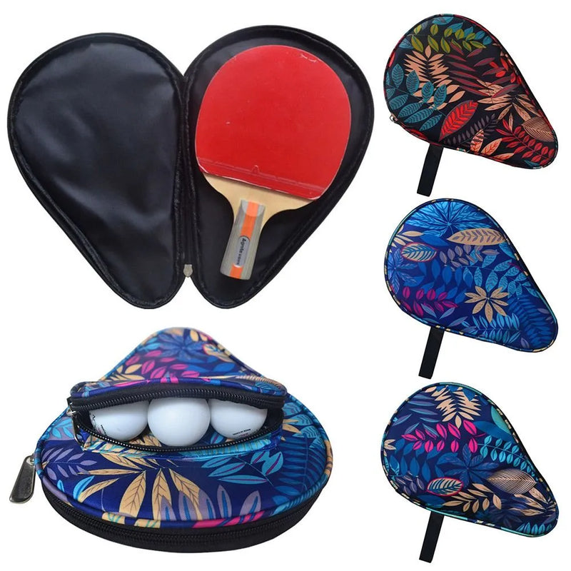 Sport Supplies Protective Cover Leaves Pattern Ping Pong Paddles Case Calabash Shape With Belt Table Tennis Rackets Bag