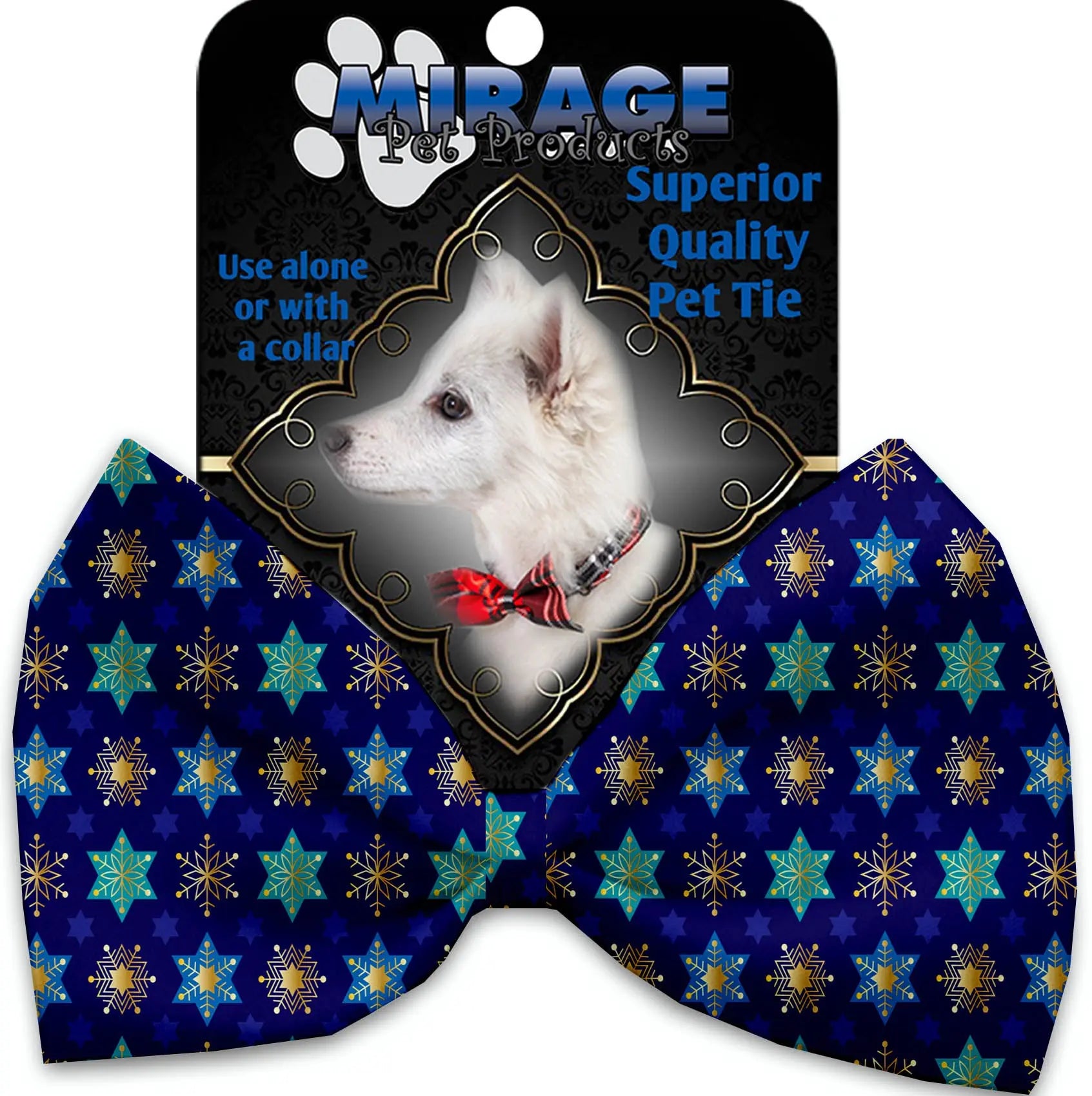 Star Of David And Snowflakes Pet Bow Tie Collar Accessory With Velcro Default Title