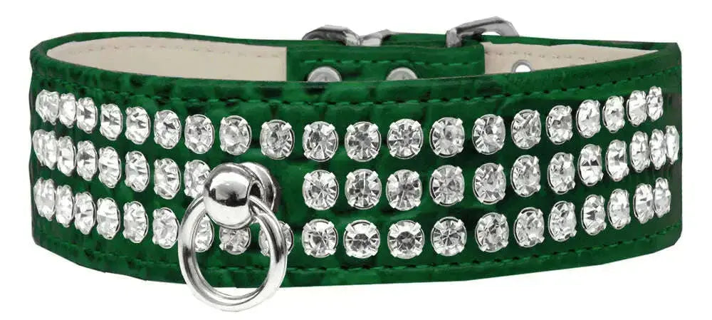 Style-_73-Rhinestone-Designer-Croc-Dog-Collar-Emerald-Green-Size-24-GreatEagleInc-334362474