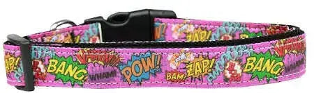 Superhero-Sound-Effects-Pink-Nylon-Dog-Collar-Sm-GreatEagleInc-318825270