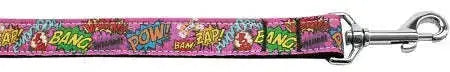 Superhero-Sound-Effects-Pink-Nylon-Dog-Leash-5-8-Inch-Wide-4ft-Long-GreatEagleInc-320029159