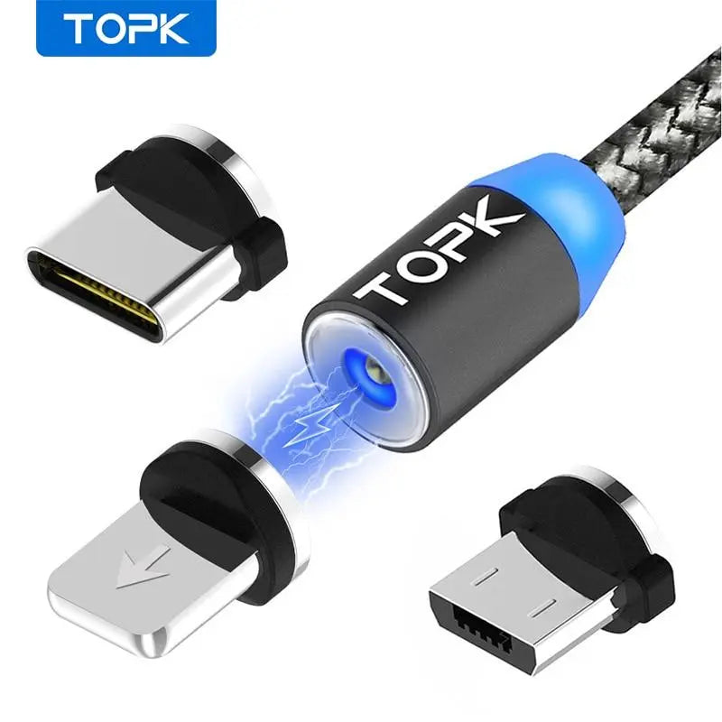 TOPK AM17 1M LED Magnetic USB Cable for iPhone Xs Max 8 7 6 & USB Type C Cable & Micro USB Cable for Samsung Xiaomi LG USB C GreatEagleInc
