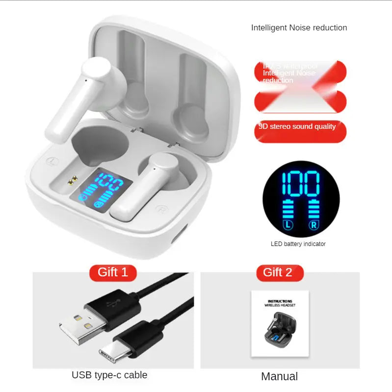 TWS Wireless Headphone Touch Control Sports Waterproof Bluetooth 5.0 Earphone HiFi 9D Bass Stereo Music Earbuds Earphone Headset White