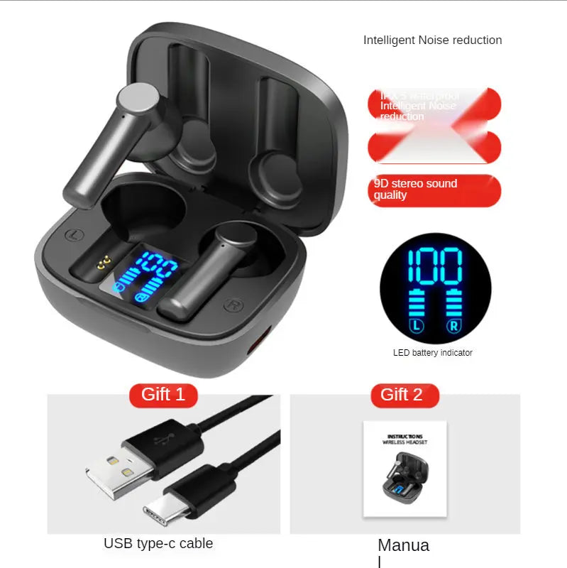TWS Wireless Headphone Touch Control Sports Waterproof Bluetooth 5.0 Earphone HiFi 9D Bass Stereo Music Earbuds Earphone Headset Black