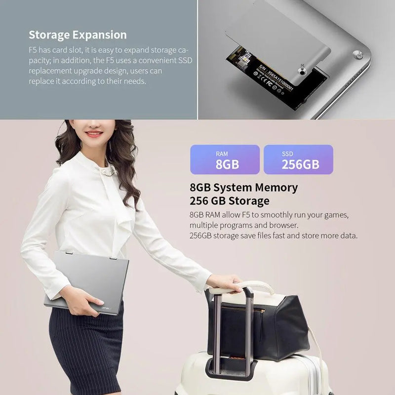 Teclast F5 Laptop Intel 8GB RAM 256GB SSD Windows10 1920*1080 Quick Charge 360 Rotating Touch Screen 11.6" Notebook PC - GreatEagleInc