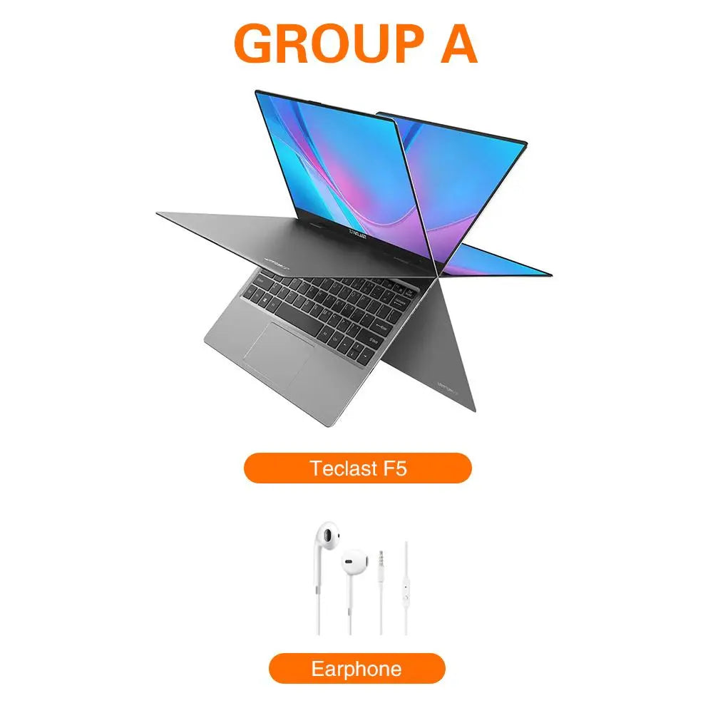 Teclast F5 Laptop Intel 8GB RAM 256GB SSD Windows10 1920*1080 Quick Charge 360 Rotating Touch Screen 11.6" Notebook PC - GreatEagleInc