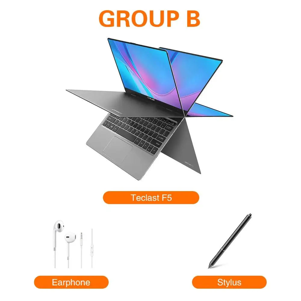 Teclast F5 Laptop Intel 8GB RAM 256GB SSD Windows10 1920*1080 Quick Charge 360 Rotating Touch Screen 11.6" Notebook PC - GreatEagleInc