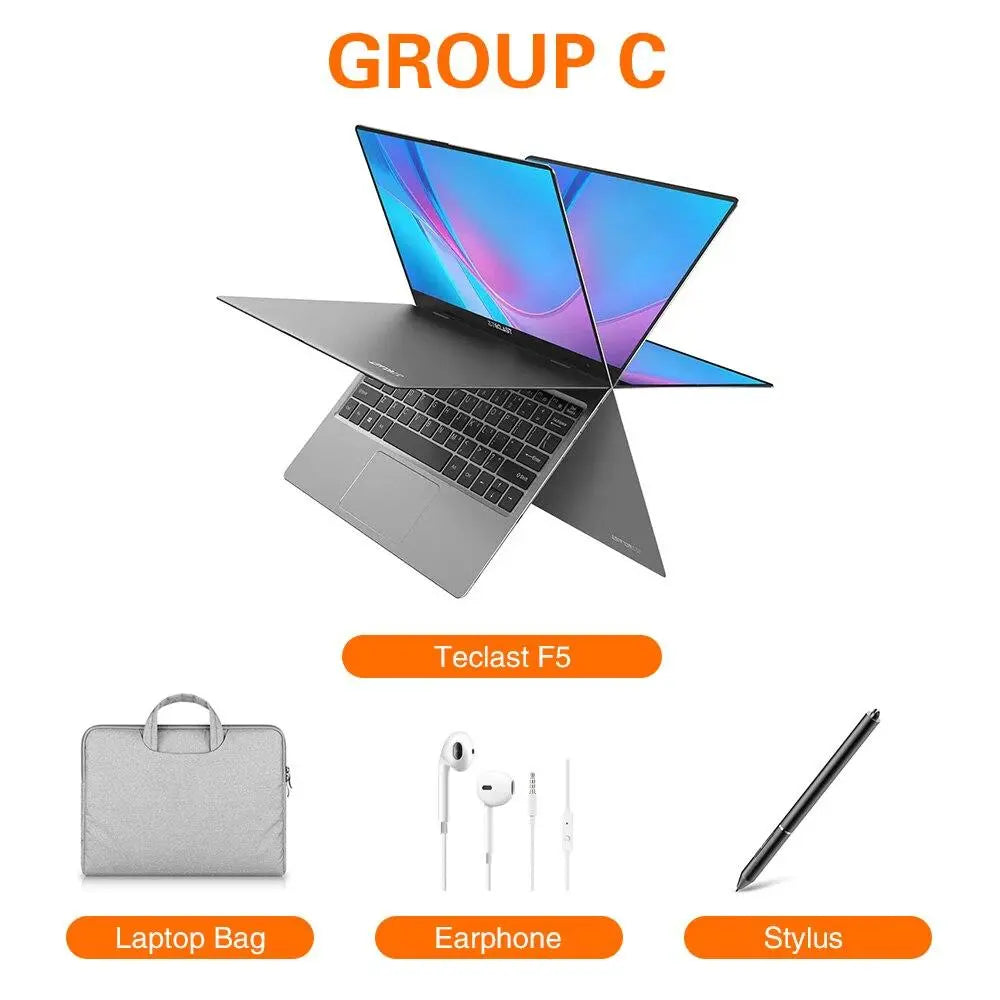 Teclast F5 Laptop Intel 8GB RAM 256GB SSD Windows10 1920*1080 Quick Charge 360 Rotating Touch Screen 11.6" Notebook PC - GreatEagleInc